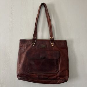 Pascado Brown Leather Purse Bag 15.5” X 11.5” X 3.5” Large Everyday Use India
